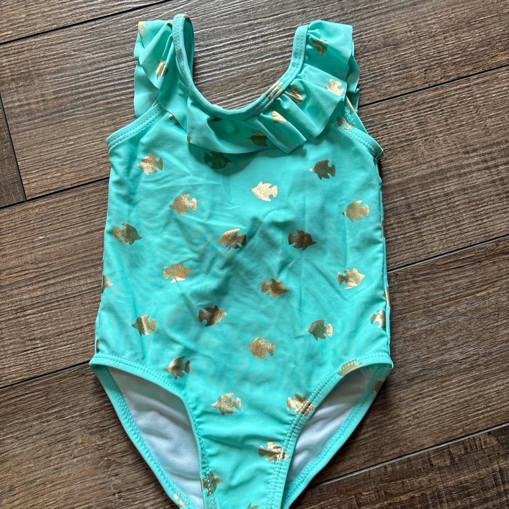 Aqua and Gold Kids Swim One Piece